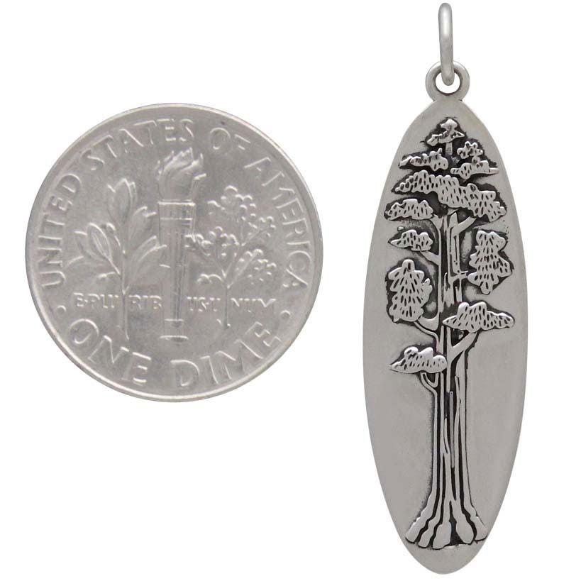 Sterling Silver Oval Sequoia Tree Pendant 35x10mm