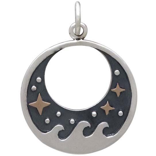 Sterling Silver Wave Charm with Bronze Stars 23x17mmSterling Silver Wave Charm with Bronze Stars 23x17mm