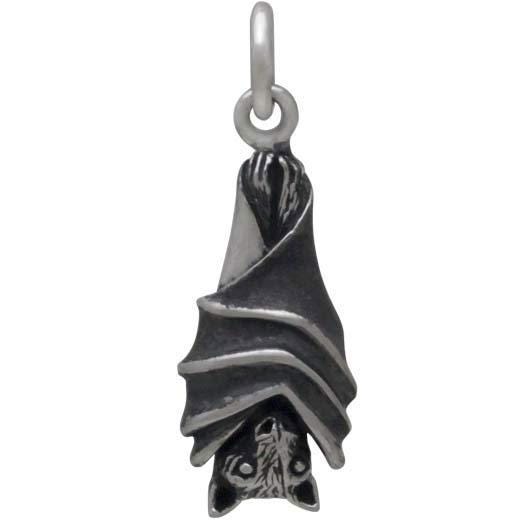 Sterling Silver Hanging Bat Charm 22x8mm