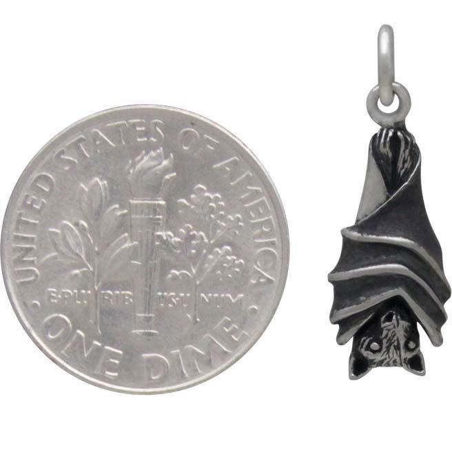 Sterling Silver Hanging Bat Charm 22x8mm