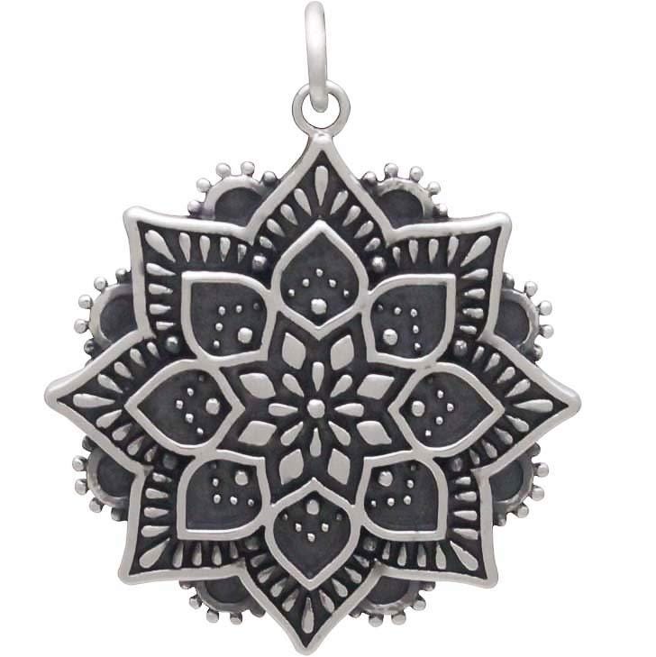 Sterling Silver Medium Lotus Mandala Pendant 32x25mm