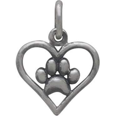 Sterling Silver Openwork Heart Charm with Paw Print 15x11mm