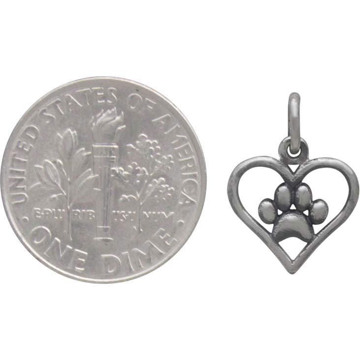 Sterling Silver Openwork Heart Charm with Paw Print 15x11mm
