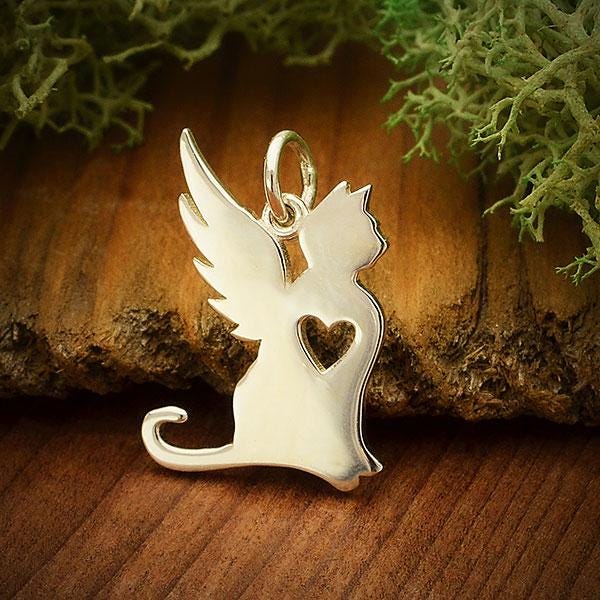 Sterling Silver Angel Cat Charm 18x13mm