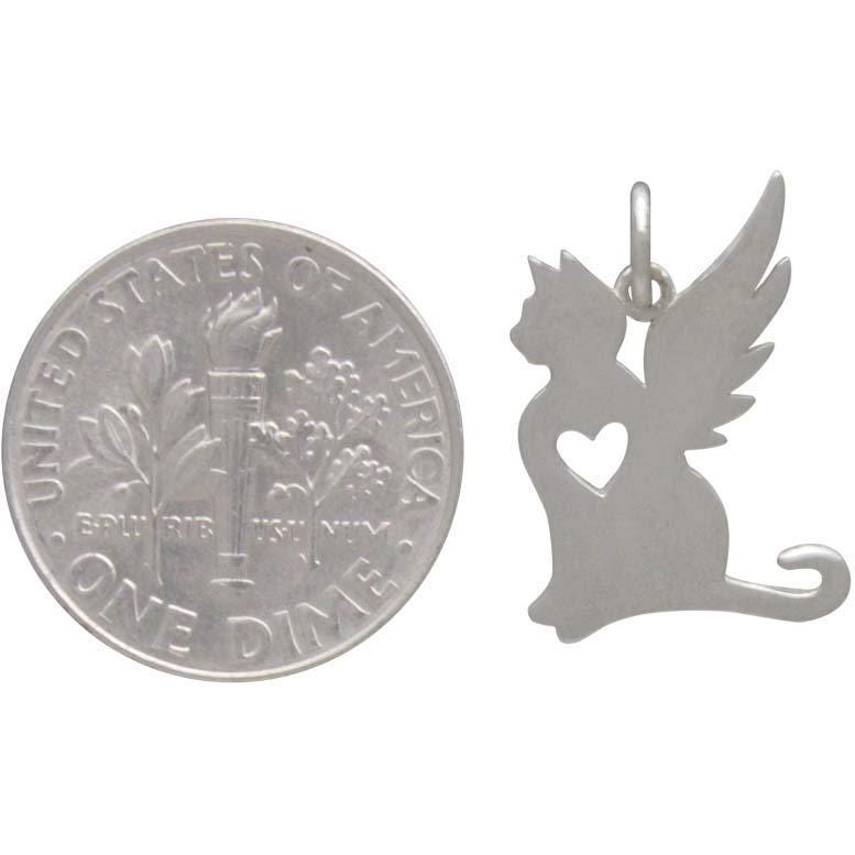 Sterling Silver Angel Cat Charm 18x13mm