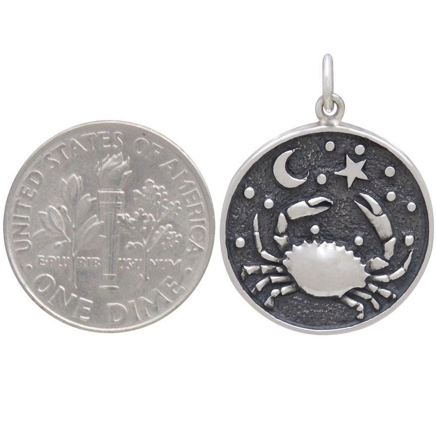 Sterling Silver Astrology Cancer Pendant 24x18mm