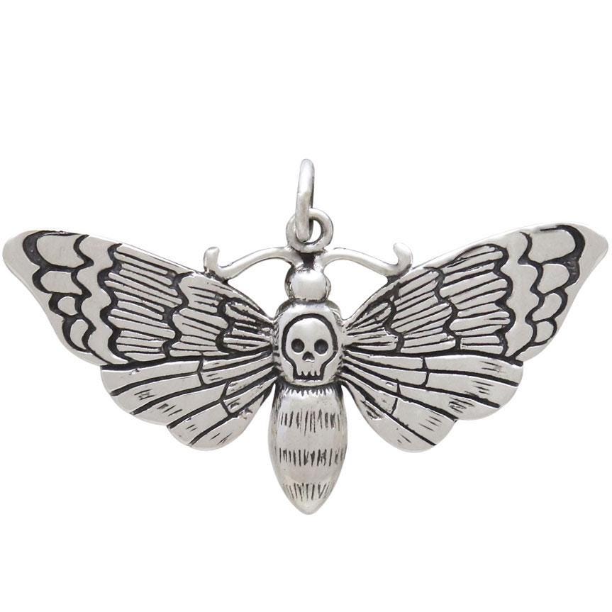 Sterling Silver Deaths Head Moth Pendant 22x36mm