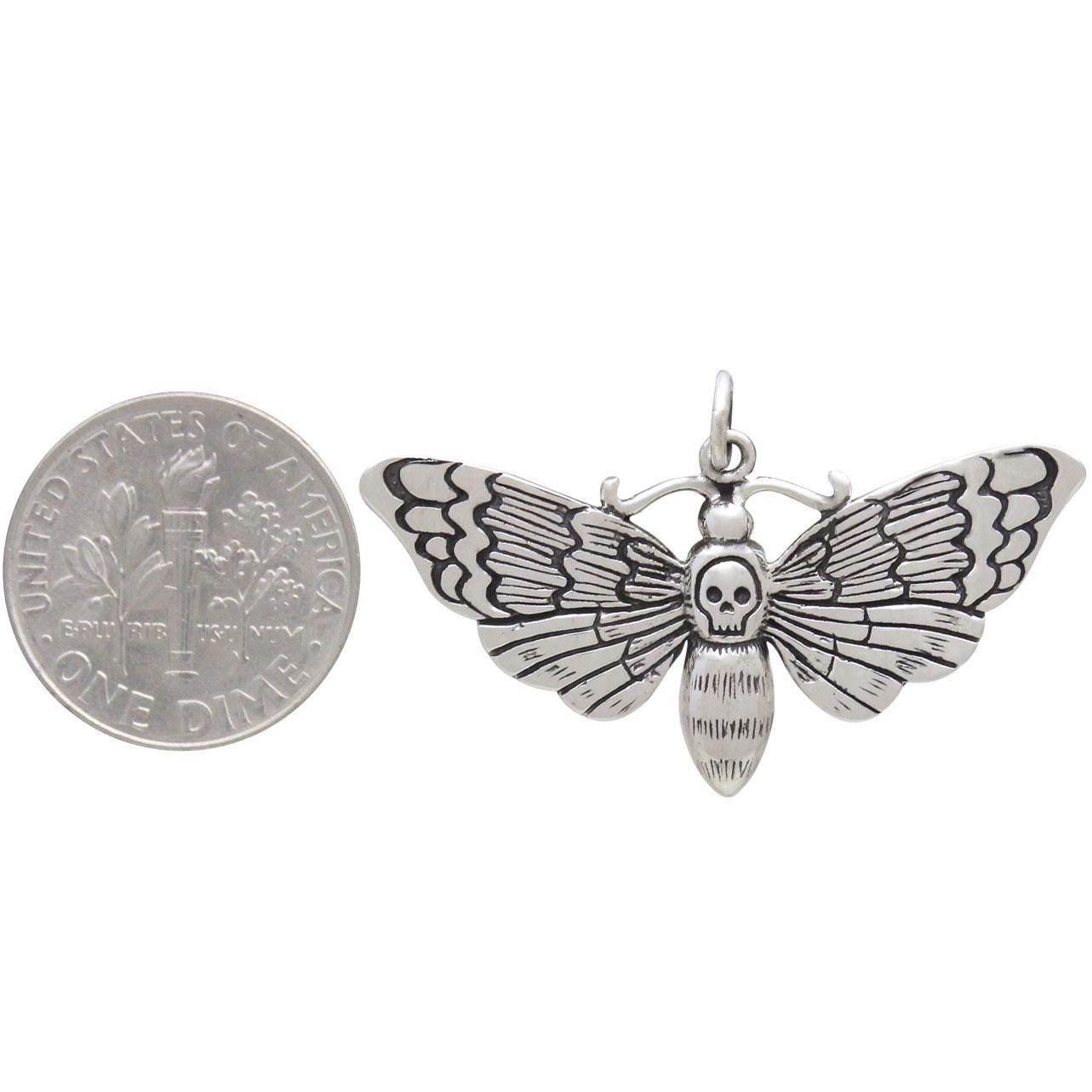 Sterling Silver Deaths Head Moth Pendant 22x36mm