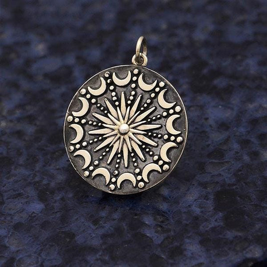 Sterling Silver Sun and Moon Mandala Pendant 28x22mm