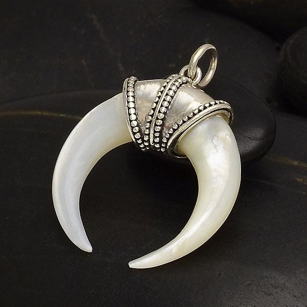 Hand Carved Mother of Pearl Horn Pendant with Bail 26x12mm