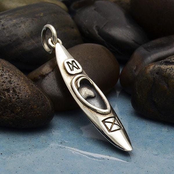 Sterling Silver Kayak Charm - Sports Charms 30x5mm
