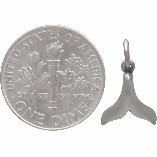Sterling Silver Small Whale Tail Charm - Ocean Charm 15x9mm