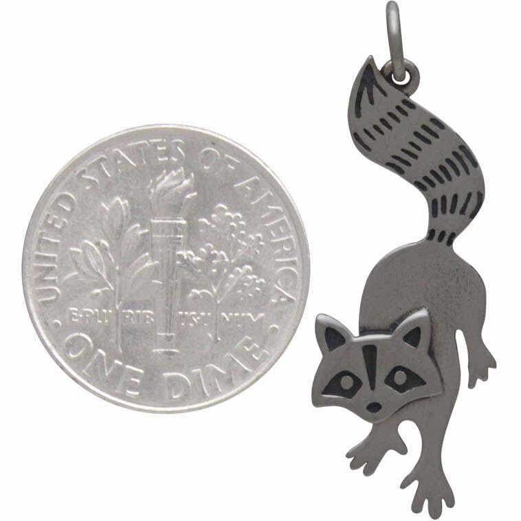 Sterling Silver Raccoon Charm 32x12mm