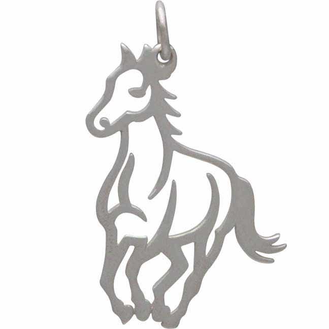 Sterling Silver Horse Pendant - Openwork Horse Charm 28x19mm