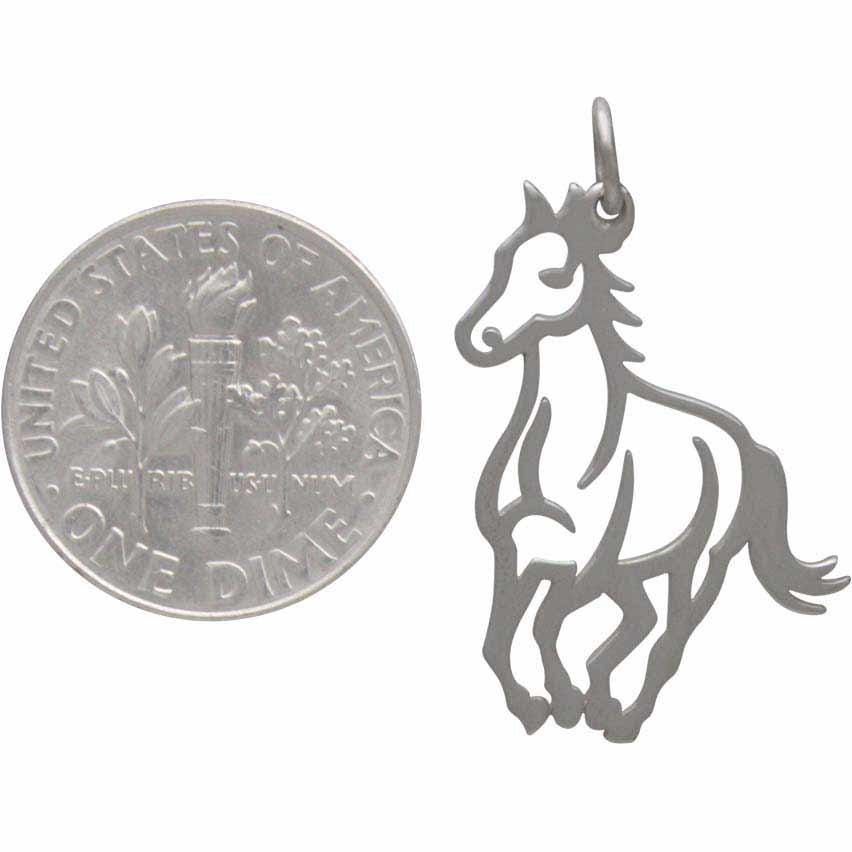Sterling Silver Horse Pendant - Openwork Horse Charm 28x19mm