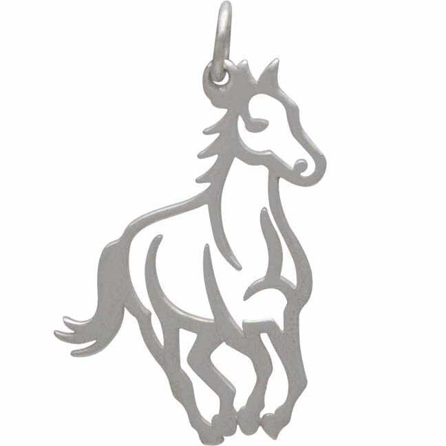Sterling Silver Horse Pendant - Openwork Horse Charm 28x19mm