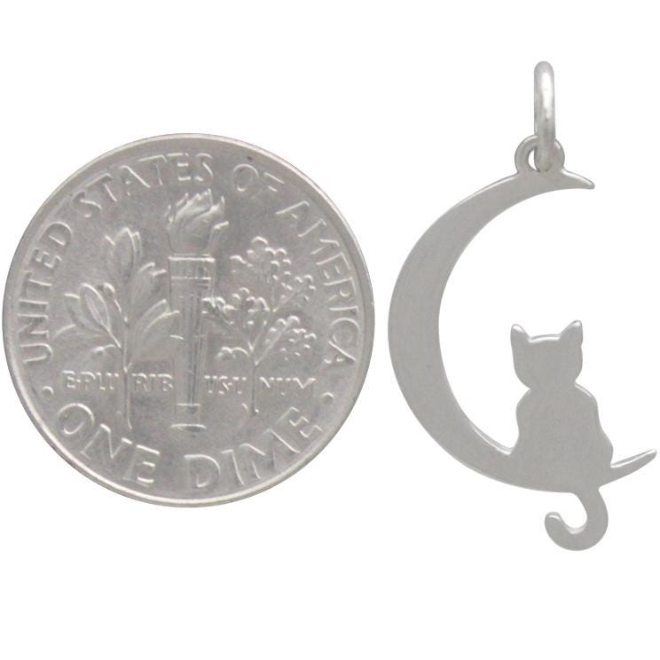 Sterling Silver Moon Charm with Kitty 25x11mm