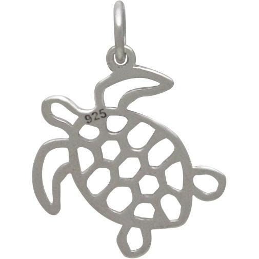 Sterling Silver Sea Turtle Charm - Openwork 22x16mm