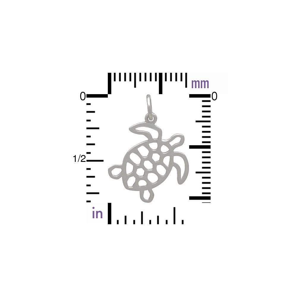 Sterling Silver Sea Turtle Charm - Openwork 22x16mm