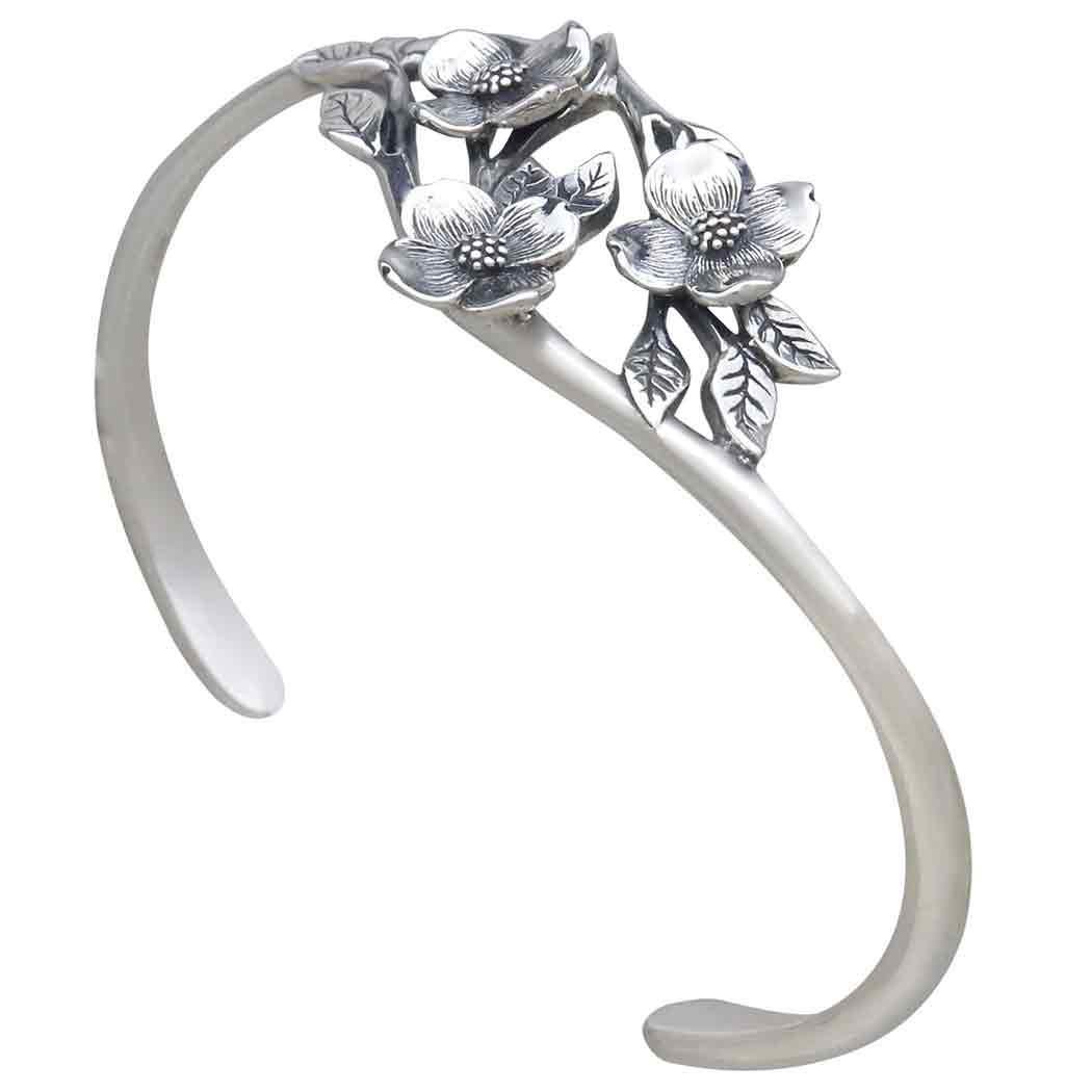 Sterling Silver Dogwood Flower Bracelet 46x59mm