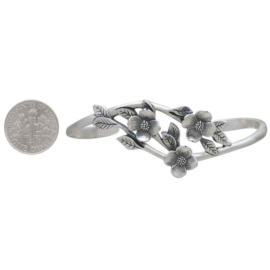 Sterling Silver Dogwood Flower Bracelet 46x59mm