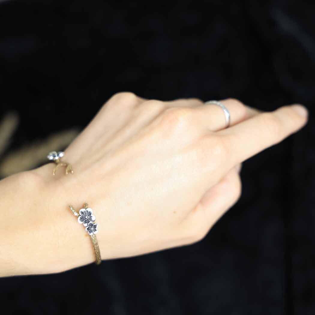 Bronze Branch Bracelet with Silver Blossoms 52x62mm