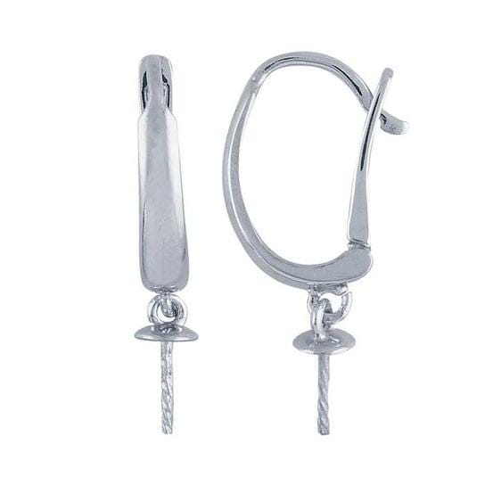 Earring setting, lever-back ear wire with cup and peg, sterling silver rhodium-plated, 1 pair