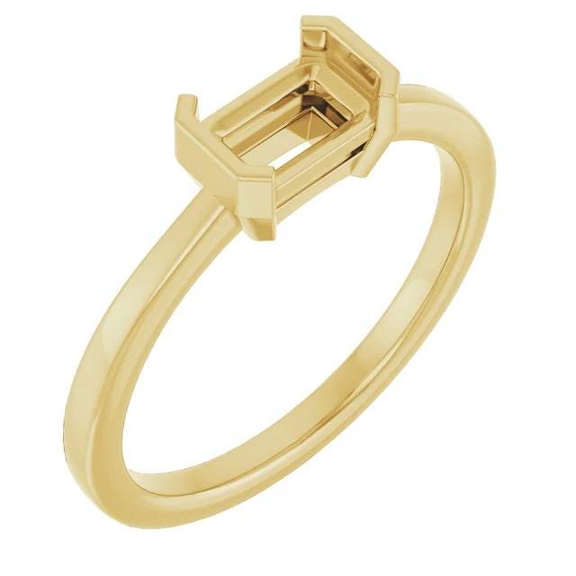 Emerald Solitaire Ring Mounting, East-West Setting, Engagement ring in Karat Gold