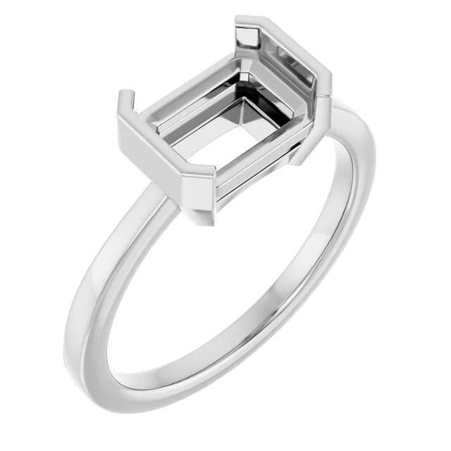 Emerald Solitaire Ring Mounting, East-West Setting, Engagement ring in Karat Gold