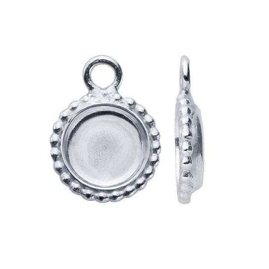 Sterling Silver Round Beaded-Edge Cabochon Pendant Mounting with Ring, choose your size