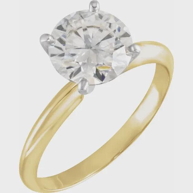 14K Yellow/White 6-6.6 mm Round 4-Prong Light Solitaire Ring Mounting, pre-notched