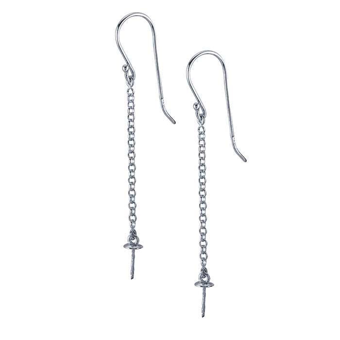 Sterling Silver Pearl Ear Wire with Chain: 3.9mm Cup, DIY Jewelry