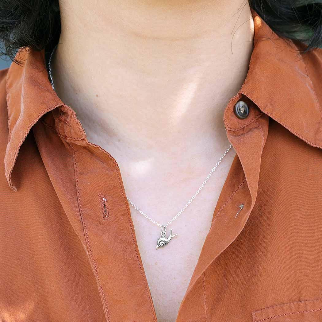 Sterling Silver Snail Necklace, 18 inch curb chain