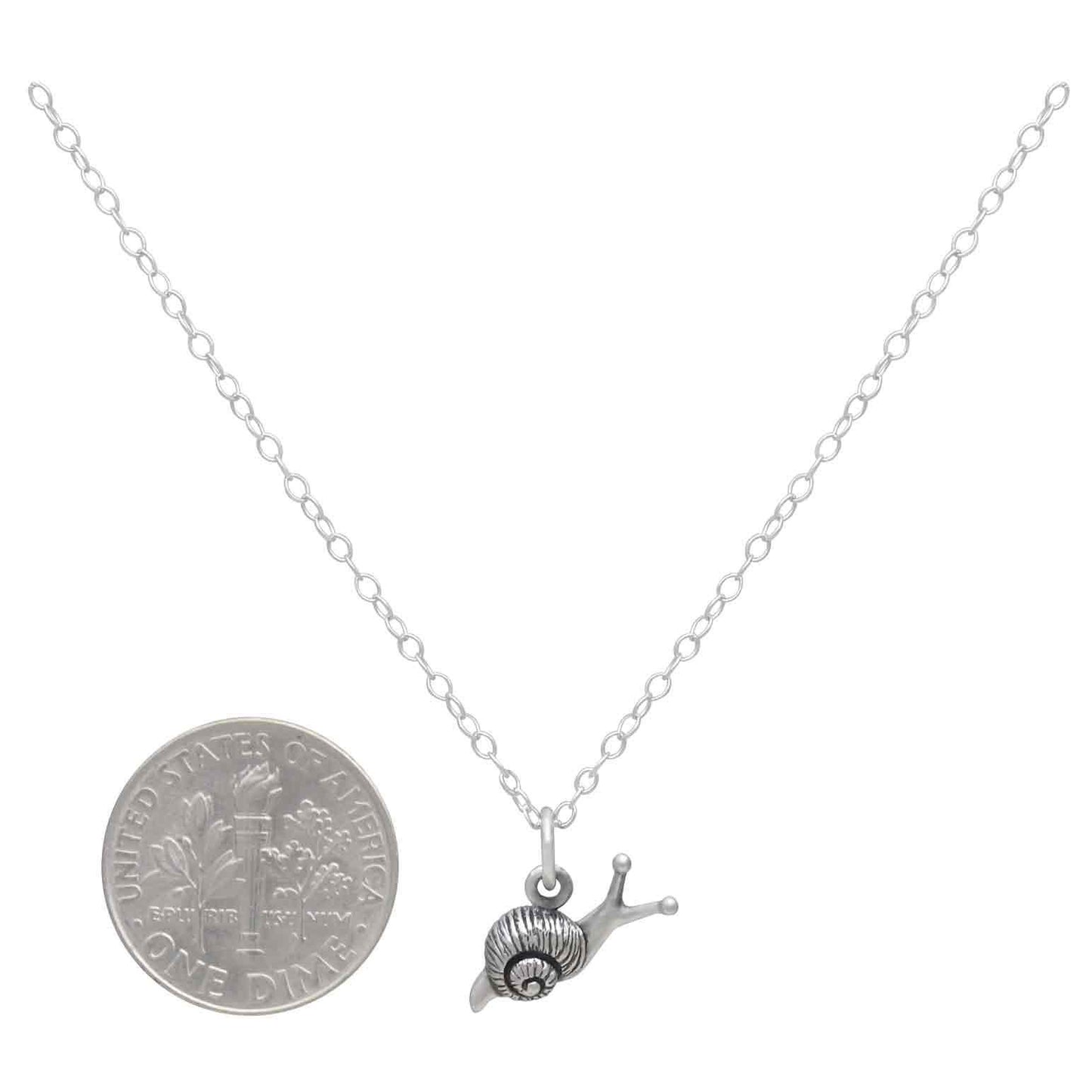 Sterling Silver Snail Necklace, 18 inch curb chain