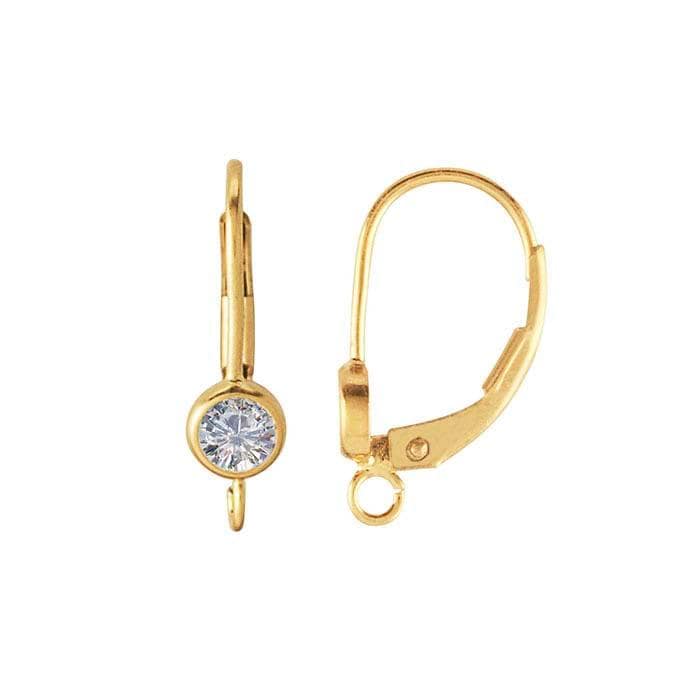 14/20 Yellow Gold-Filled CZ-Set Lever-Back Ear Wire with Open Ring, also availabe in Sterling Silver