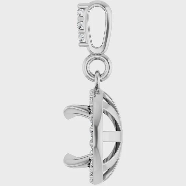 14K Gold Diamond Halo Pendant Mounting - 6.5mm Stone Setting