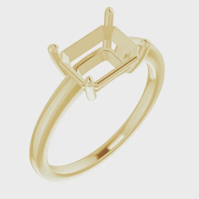 Emerald Cut Solitaire Ring Mounting: Sterling Silver, 10k or 14k Gold