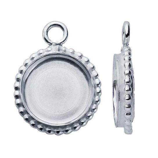 Sterling Silver Round Beaded-Edge Cabochon Pendant Mounting with Ring, choose your size
