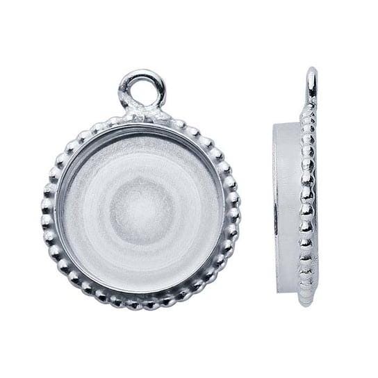 Sterling Silver Round Beaded-Edge Cabochon Pendant Mounting with Ring, choose your size
