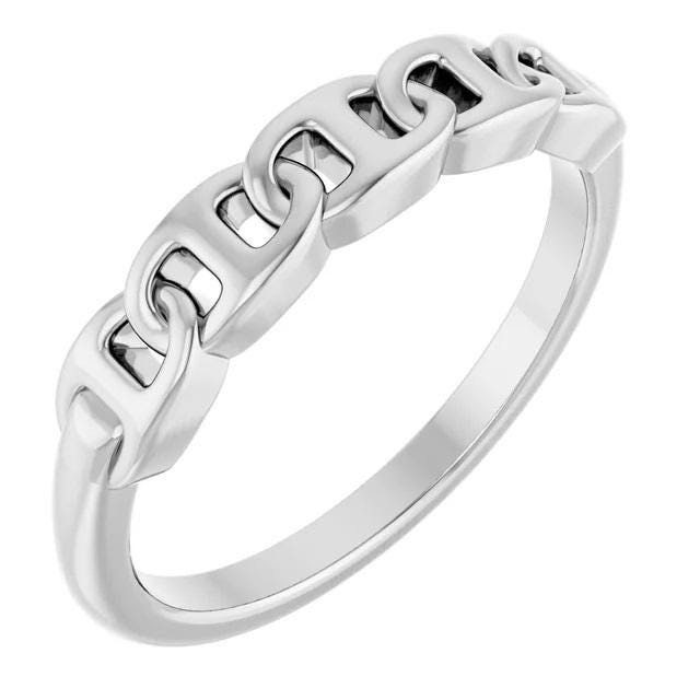 Sterling Silver Anchor Chain Link Ring in Sterling Silver or 14k Yellow Gold