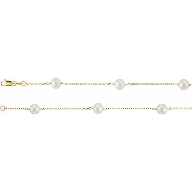 14K Yellow Cultured White Freshwater Pearl 18" Necklace or Bracelet,