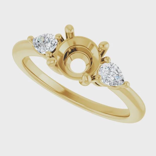 Engagement Ring, Semi Mount in 14k Gold, choose round, oval, or marquise setting