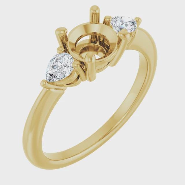 Engagement Ring, Semi Mount in 14k Gold, choose round, oval, or marquise setting