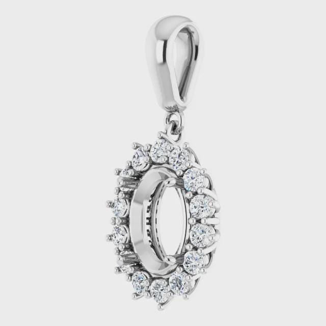 14k Yellow or White Gold 9x7 mm Oval 3/8 CTW Natural Diamond Semi-Set Pendant