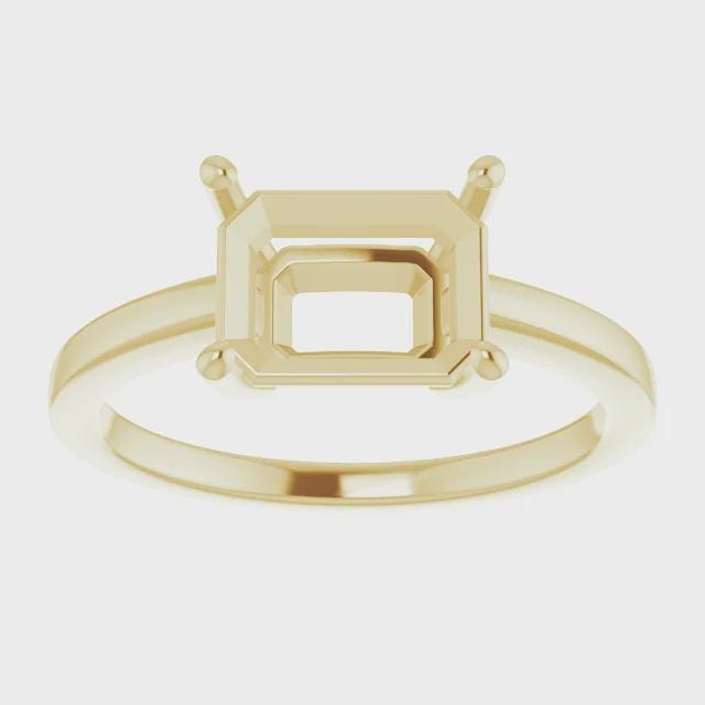 Emerald Cut Solitaire Ring Mounting: Sterling Silver, 10k or 14k Gold