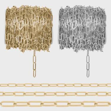 18K Gold PVD Stainless Steel Paperclip Chain - By The Foot, choose  your size