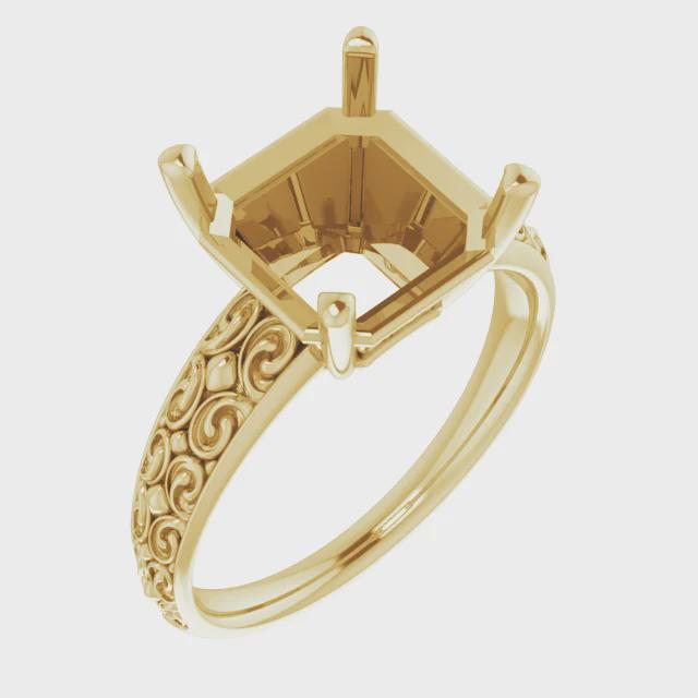 Vintage-Inspired Solitaire Ring in Sterling Silver, customizing available in different metals and settings