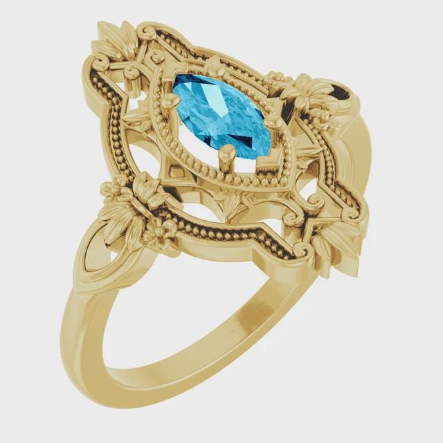 Vintage-inspired marquise ring mounting, available in 14k White Gold or custom-made in your choice of metal.