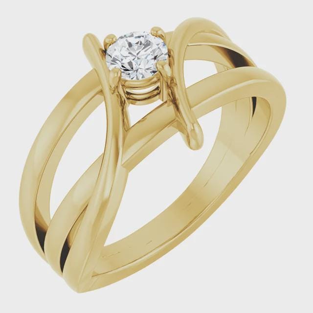Crisscross ring with 5.2mm prong setting in sterling silver, or 14k gold