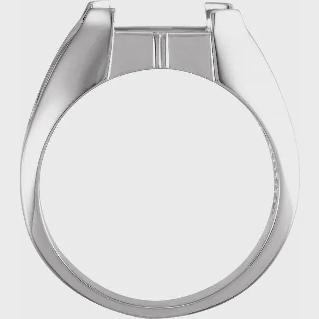 Sterling Silver Emerald Cabochon Ring Mounting: 12x10mm Ridged Men's Ring